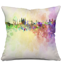 London Skyline In Watercolor Background Pillows 58130069