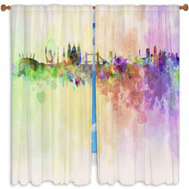 London Skyline In Watercolor Background Window Curtains 58130069