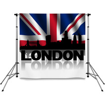 London Skyline Text Reflected British Flag Illustration Backdrops 64101157