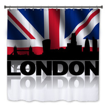 London Skyline Text Reflected British Flag Illustration Bath Decor 64101157