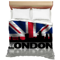 London Skyline Text Reflected British Flag Illustration Bedding 64101157