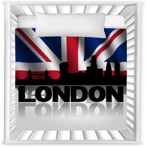 London Skyline Text Reflected British Flag Illustration Nursery Decor 64101157
