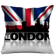 London Skyline Text Reflected British Flag Illustration Pillows 64101157