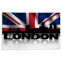 London Skyline Text Reflected British Flag Illustration Rugs 64101157