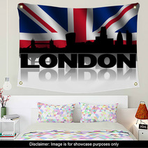 London Skyline Text Reflected British Flag Illustration Wall Art 64101157