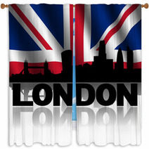 London Skyline Text Reflected British Flag Illustration Window Curtains 64101157