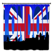 London Skyline With British Flag Text Illustration Bath Decor 9635581