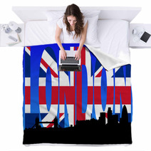 London Skyline With British Flag Text Illustration Blankets 9635581