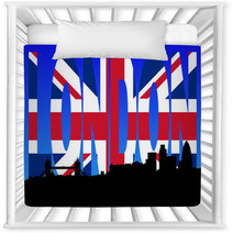London Skyline With British Flag Text Illustration Nursery Decor 9635581