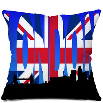 London Skyline With British Flag Text Illustration Pillows 9635581