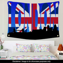 London Skyline With British Flag Text Illustration Wall Art 9635581