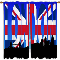 London Skyline With British Flag Text Illustration Window Curtains 9635581