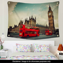 London, The UK. Red Bus In Motion And Big Ben Wall Art 61905706