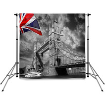 London Tower Bridge With Colorful Flag Of England Backdrops 40710661