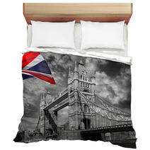 London Tower Bridge With Colorful Flag Of England Bedding 40710661