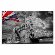 London Tower Bridge With Colorful Flag Of England Rugs 40710661