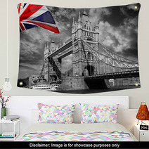 London Tower Bridge With Colorful Flag Of England Wall Art 40710661