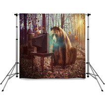 Lonely Bear Watching Television In Woods Backdrops 60889070