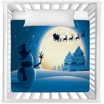 Lonely Snowman Waving To Santa Sleigh Nursery Decor 27394920