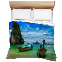 Long Tail Boats On Beach, Thailand Bedding 92880077
