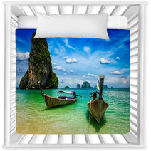 Long Tail Boats On Beach, Thailand Nursery Decor 92880077
