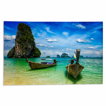 Long Tail Boats On Beach, Thailand Rugs 92880077