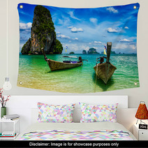 Long Tail Boats On Beach, Thailand Wall Art 92880077