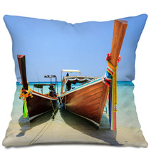 Long Tailed Boat At Koh Rok (Rok Island), Thailand. Pillows 63421219
