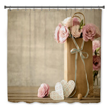 Love Background With Pink Flowers Bow And Paper Handmade Bath Decor 92336117