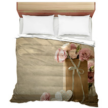 Love Background With Pink Flowers Bow And Paper Handmade Bedding 92336117