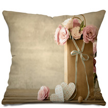 Love Background With Pink Flowers Bow And Paper Handmade Pillows 92336117