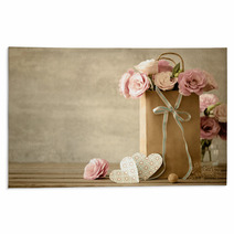 Love Background With Pink Flowers Bow And Paper Handmade Rugs 92336117