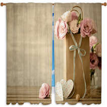 Love Background With Pink Flowers Bow And Paper Handmade Window Curtains 92336117