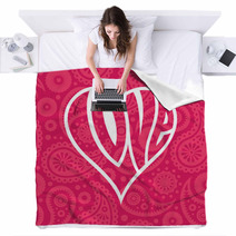 Love Heart On Seamless Paisley Background Blankets 67971791