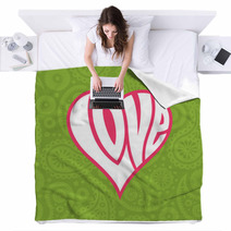 Love Heart On Seamless Paisley Background Blankets 67971792
