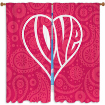 Love Heart On Seamless Paisley Background Window Curtains 67971791