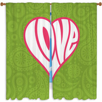 Love Heart On Seamless Paisley Background Window Curtains 67971792