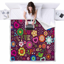 Love Peace Groovy Graphic Blankets 12282149