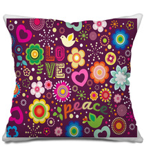 Love Peace Groovy Graphic Pillows 12282149