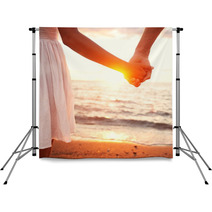 Love - Romantic Couple Holding Hands, Beach Sunset Backdrops 55052717
