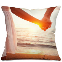 Love - Romantic Couple Holding Hands, Beach Sunset Pillows 55052717