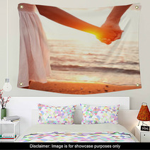 Love - Romantic Couple Holding Hands, Beach Sunset Wall Art 55052717