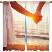 Love - Romantic Couple Holding Hands, Beach Sunset Window Curtains 55052717