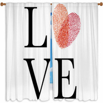 Love With Red Fingerprint Heart, Vector Window Curtains 48344946
