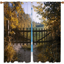 Lovely Old Gate Into Countryside Field Autumn Landscape Window Curtains 68928032