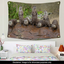 Lovely Playful Otters In Symmetrical Stand Wall Art 62879847