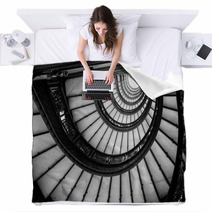 Low Angle View Of Spiral Staircase, Chicago, Cook County, Illino Blankets 64699610