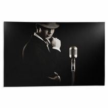 Low Key Portrait Of Jazz Singer In Hat In The Darkness. Rugs 60169635