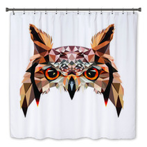 Low Poly Triangular Owl Face On White Background Symmetrical Vector Illustration Eps 10 Isolated Polygonal Style Trendy Modern Logo Design Suitable For Printing On A T Shirt Or Sweatshirt Bath Decor 212414481