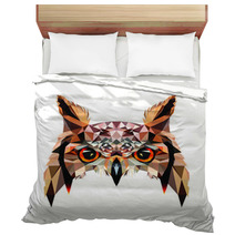 Low Poly Triangular Owl Face On White Background Symmetrical Vector Illustration Eps 10 Isolated Polygonal Style Trendy Modern Logo Design Suitable For Printing On A T Shirt Or Sweatshirt Bedding 212414481